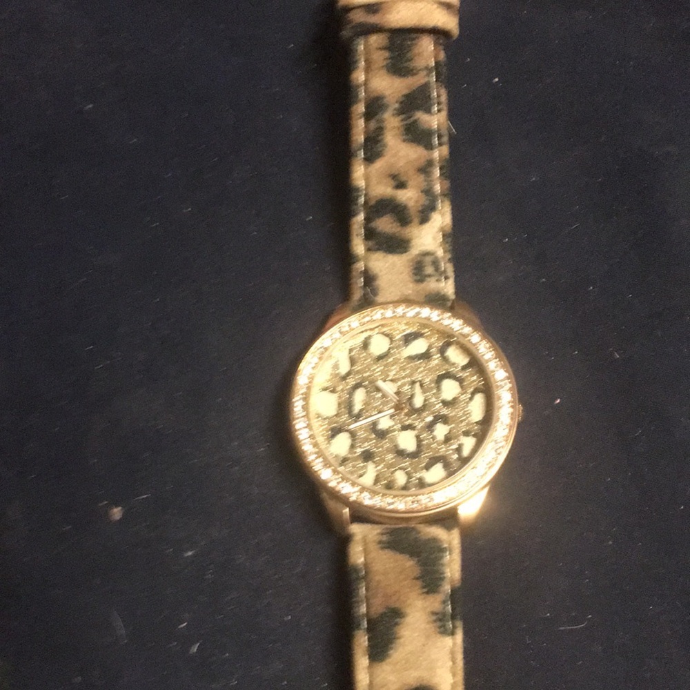 Leopard Print Watch with Rhinestones